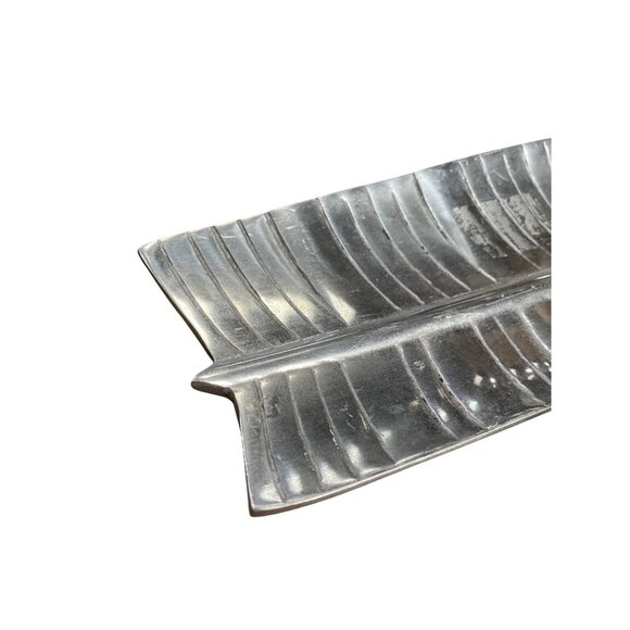 Hecho en Mexico Silver metal Leaf-Shaped Footed Trinket or Serve tray SKU 9124 - Picture 9 of 10